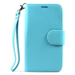 Samsung Galaxy Note 4 Premium Flip Leather Wallet Case w Stand and Strap (Blue)